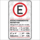 Estacionamento rotativo - Obrigatório o uso do cartão - 01 hora - 1 cartão - 02 horas - 2 cartões  2ªa 6ª - 07 - 19h Sábados 07 - 13h